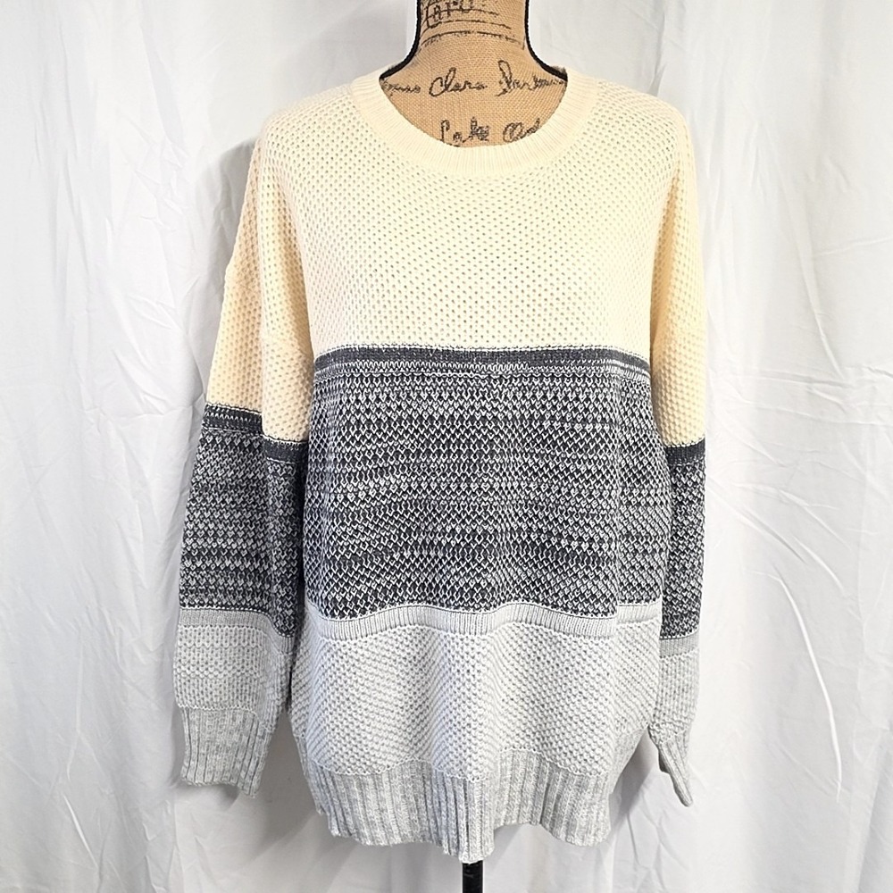 NWT‎ Merokeety Womens sz XL Sweater Gray Beige Colorblock Pullover Cozy Casual